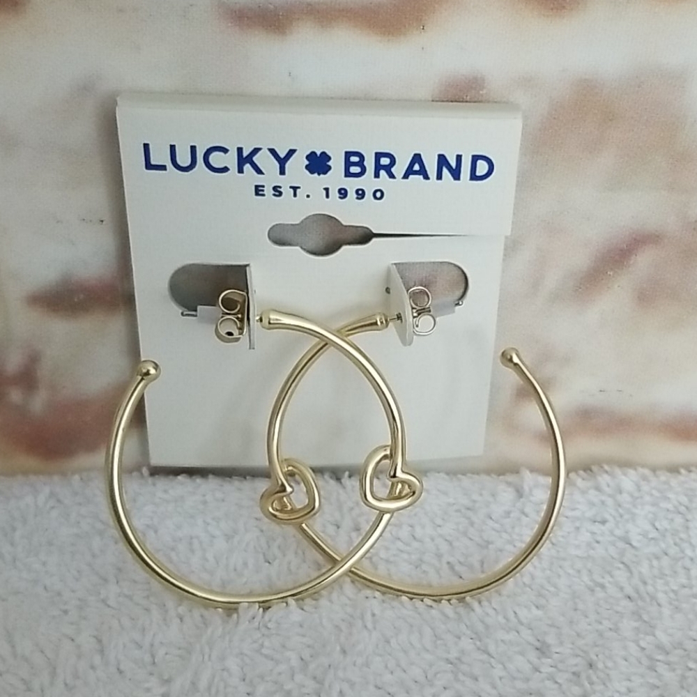 New Lucky Brand Heart Knot Hoop Earrings